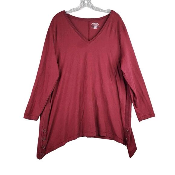 Chicos Shirt Ultimate Tee Size 3 US XL Red Long Sleeve Stretch Knit Button - Picture 2 of 10